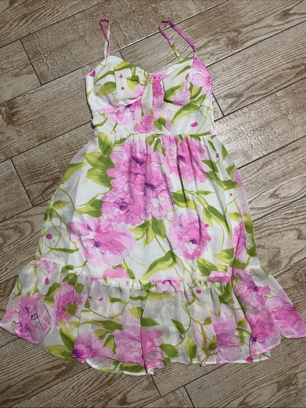 Sleeveless Pink Floral Sundress White & Green Accents